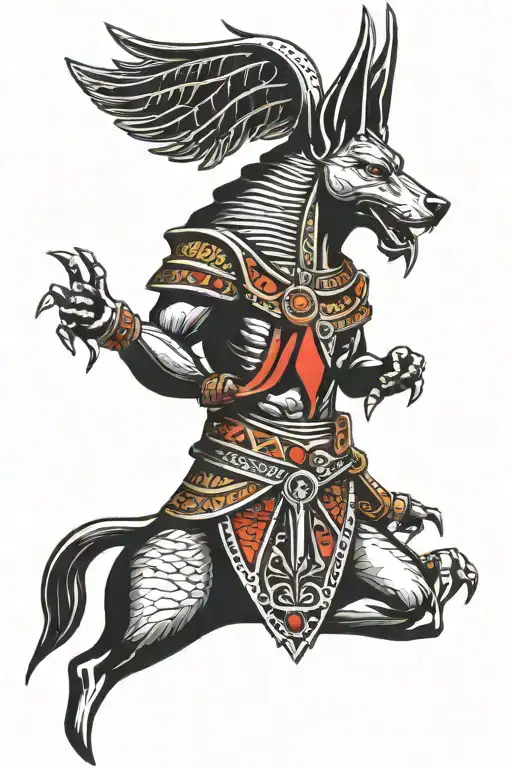 Gothic Anubis On The Back With Pyramids