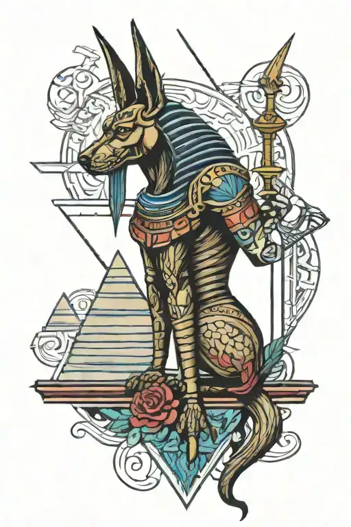 Gothic Anubis On The Back With Pyramids Full Length
