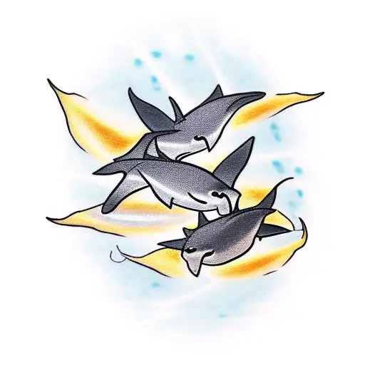 3 Black Small Stingrays Swiming Upwards Your Leg