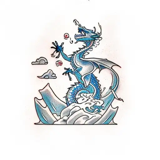 A Dragon Riding A Wave With A Chemistry Flask In One Hand