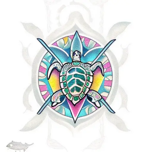 A Traditional-style Tattoo Of A Sea Turtle With Tribal Patterns And Symbols
