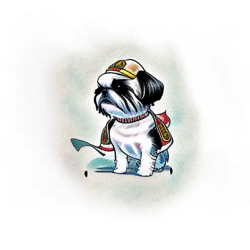 A Shih Tzu Dog Sits On A Sea Turtle