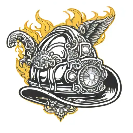 Incorporate A Traditional Firefighter Helmet With A Flaming Background