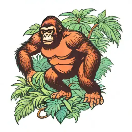 Gorilla In Jungle Setting