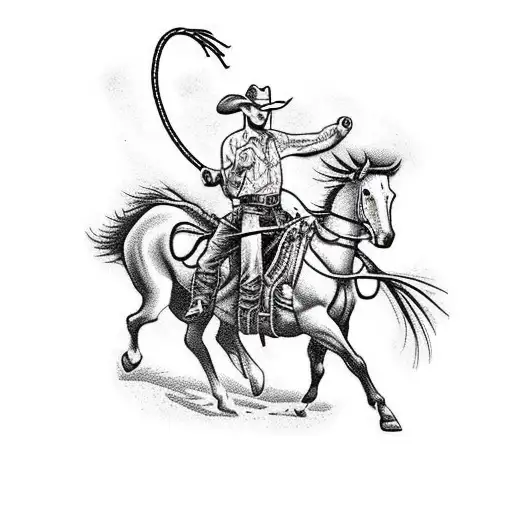 Cowboy On A Horse With A Lasso
