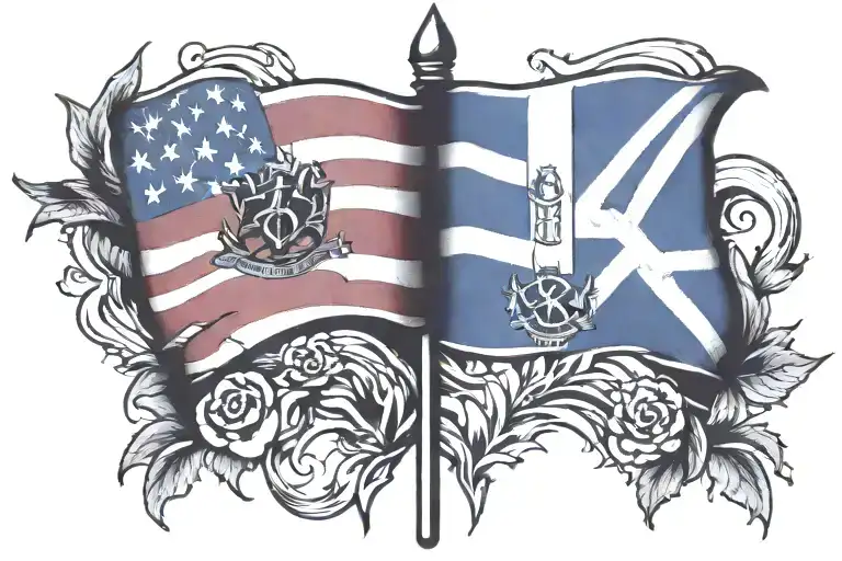 American Flag And Scottish Flag Waving