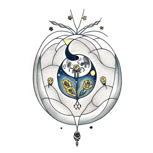 A Vase With Lurnar Moth Decorations And Moon Flowers Coming Out Of The Top