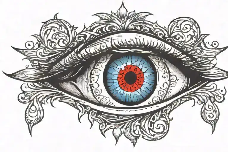 Terrifying Evil Eye Half Red Half Blue Retina And Dark Colored Sclera