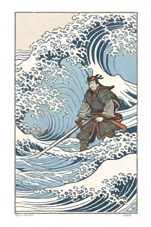 Samurai In Front Of A Tsumani Wave Crashing