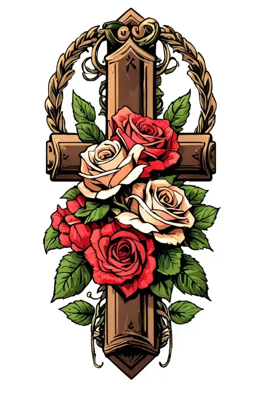 Cross With Roses Intertwined