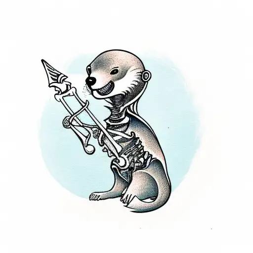Skeleton Otter Holding A Trident