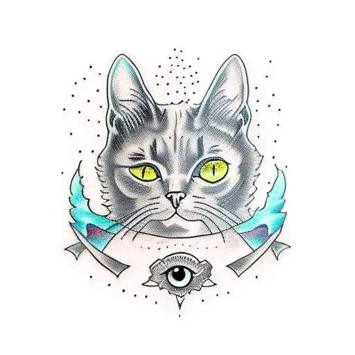 Cat Head With Two Sets Of Eyes