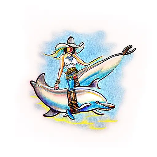 Sexy Cowgirl Riding Dolphin