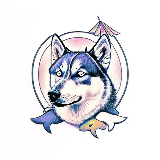 Husky Silhouette With Butterfly On Its Nose