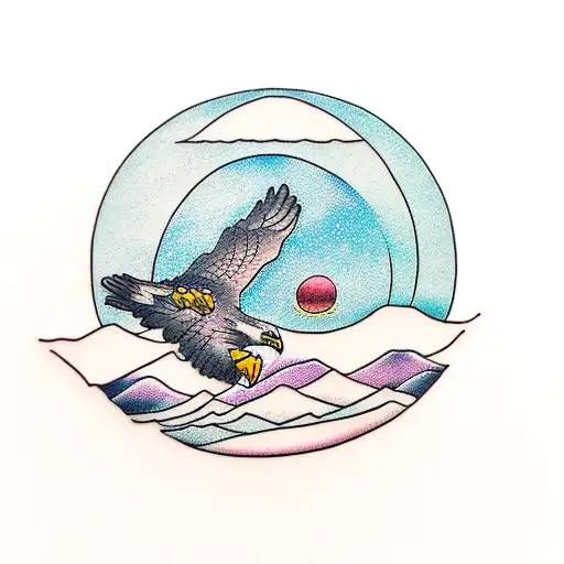 Mountains With Eagle And Moon