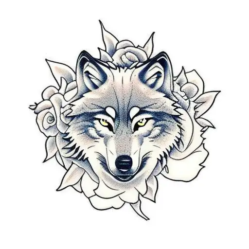 Wolf Head With Flowers