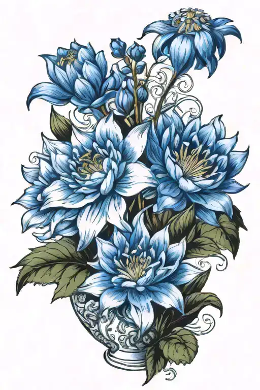 Delphinium Water Lily And Vilote In Vase