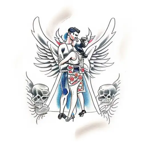 Male Angel With Female Devil Kissing