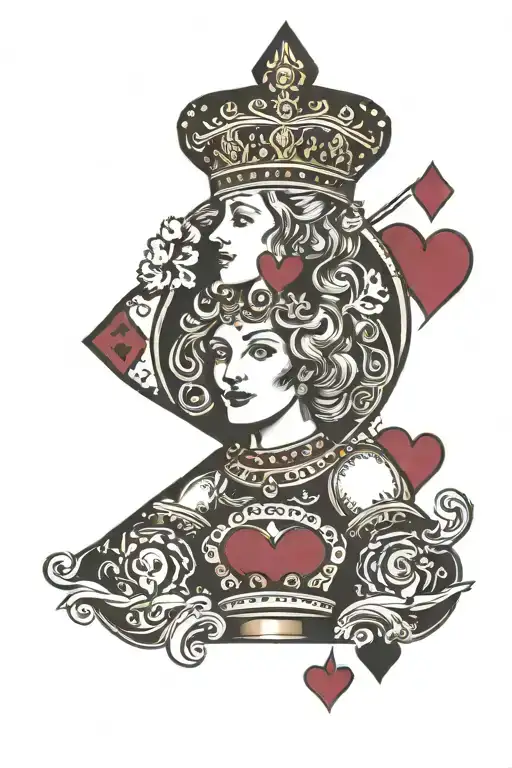 Queen Of Heats Top Half Of The Card With 7 Of Hearts At The Bottom Half