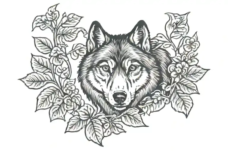 Wolf And Four Leaf Clovers