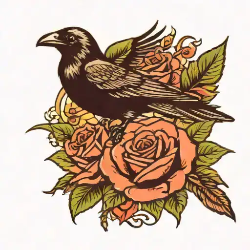 Roses And Crow Flying