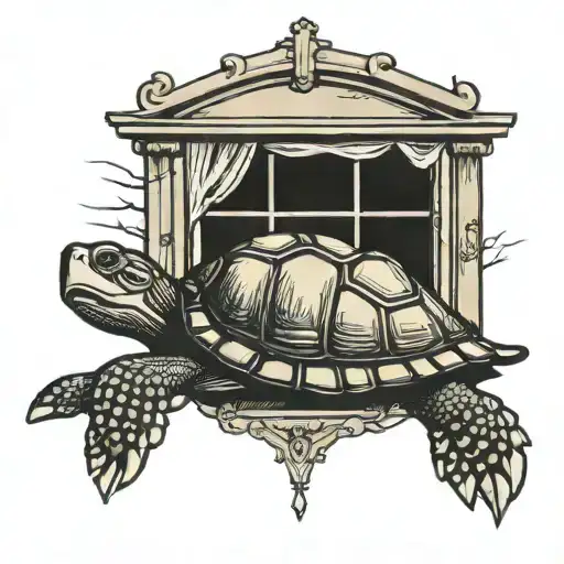 Turtle Coming Out Of An Open Window
