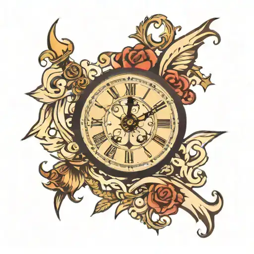 Clock With Sagittarius Hour Hand And Gothic Edges Going Around Upper Arm