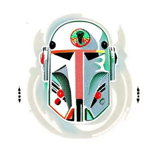 A Tradional Style Tattoo With A Boba Fett Helmet As A Sugar Skull