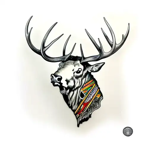 Bull Elk Skull From Wyoming On Mans Upper Back