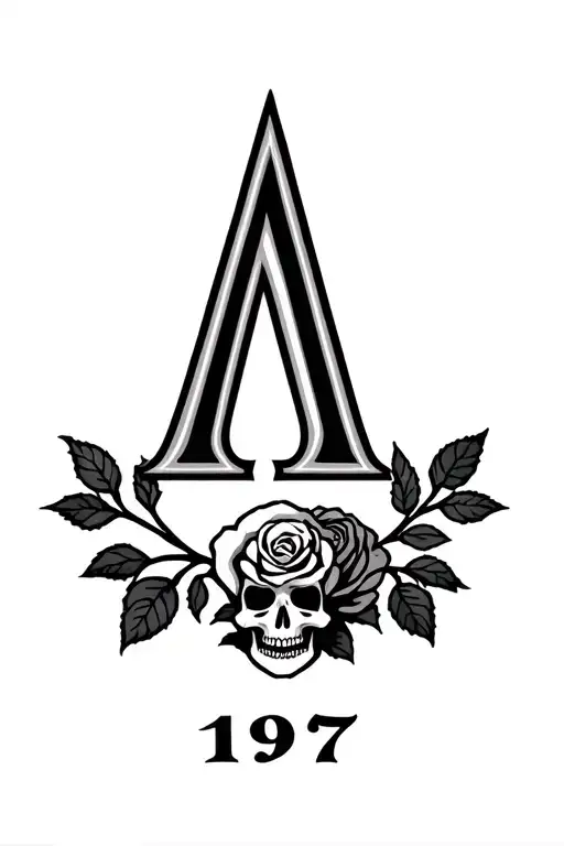 1997 Numbers With A Skull And A Rose All Black With Shadow