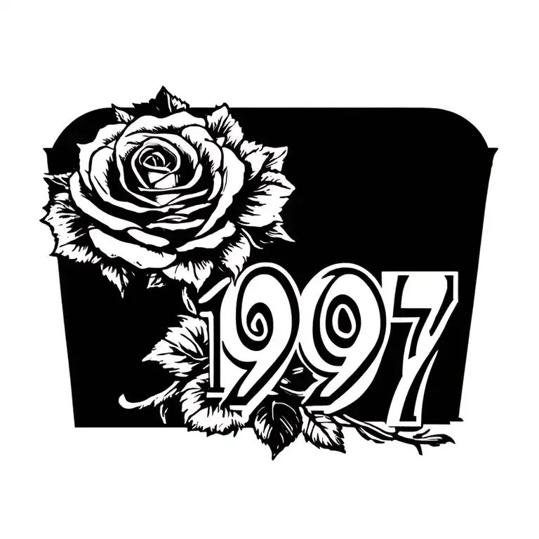 Add The Numbers 1997 With 2 Rose All Black With Shadow