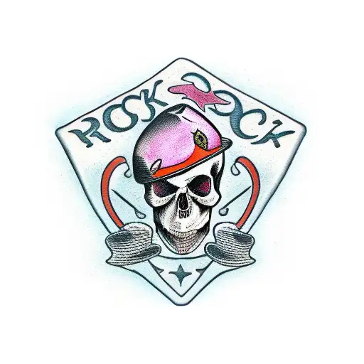 Two Guitars Crossed By The Handle With A Skull And The Word Rock Above