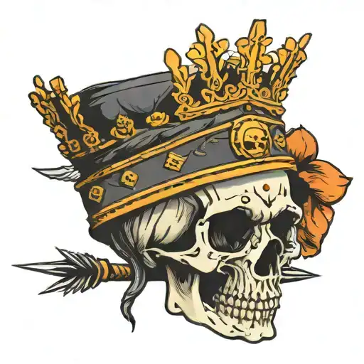 Skull Wearing A Crown With Arrows Sticking Out Of Each Eye
