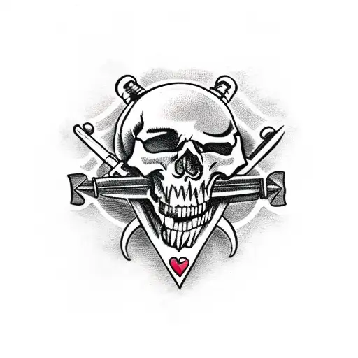 Skull With Sword Pinning A Heart In Its Mouth