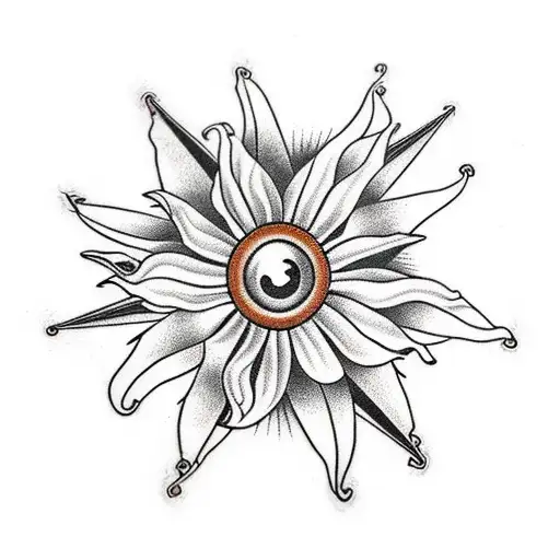 A Traditional Black Eyed Susan Flower Surrounded By A Compass And Ruler