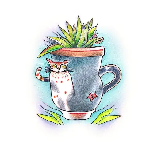 Cat Sitting In A Plant Pot