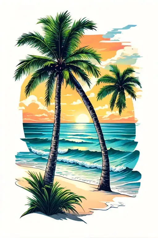 Beach Scene With Palm Trees