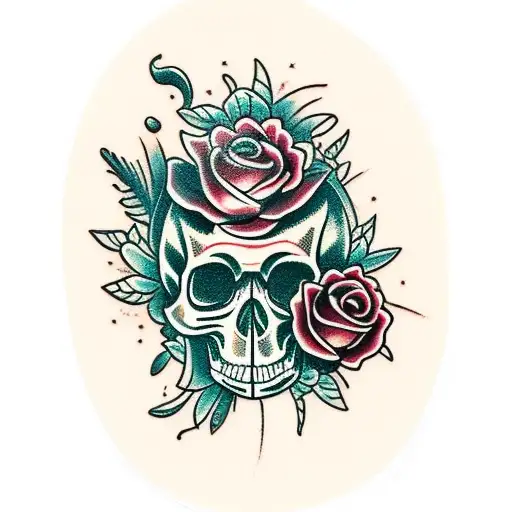 Black And White Flower Growing Out Of Skull