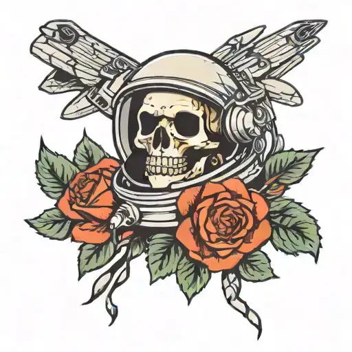 Astronaut Skull And Roses Blooming