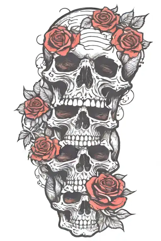Skull With Roses Mixed