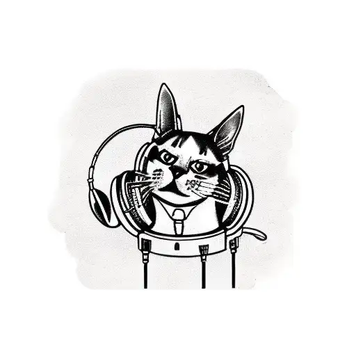 A Tattoo Of A Cat Wearing Headphones And Djing