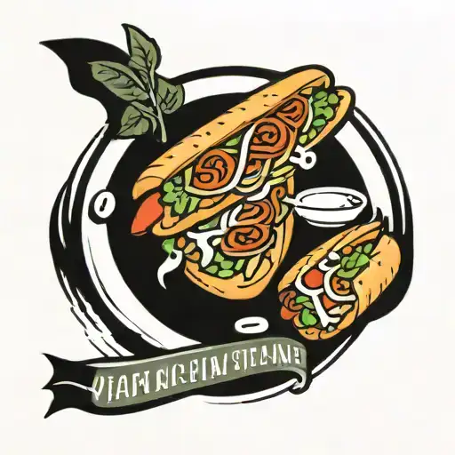 Bahn Mi Vietnamese Sandwich In Traditional American Style Tattoo Design