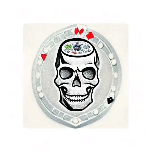 Skull With Poker Chips In Eyes And Cards Coming Out Of Mouth