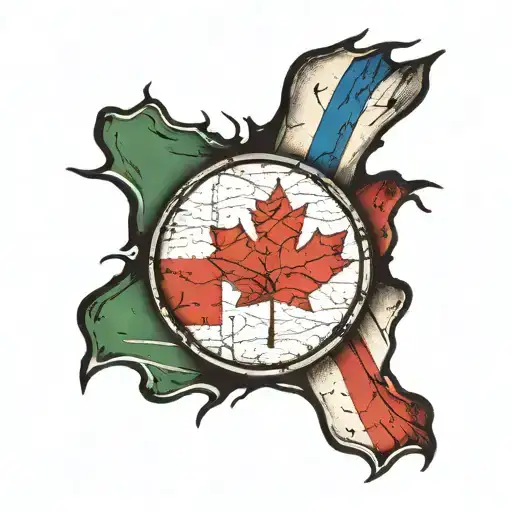 Italian And Canadian Flag Shattered Like