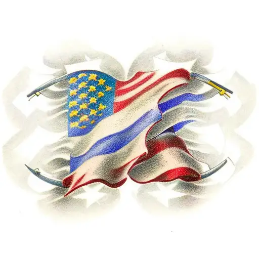 Ripped Skin American Flag Tattoo With Christian Cross On Top