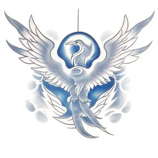 A Minimalist Tattoo Of A Rising Phoenix With Music Notes Incorporated Into Its Wings