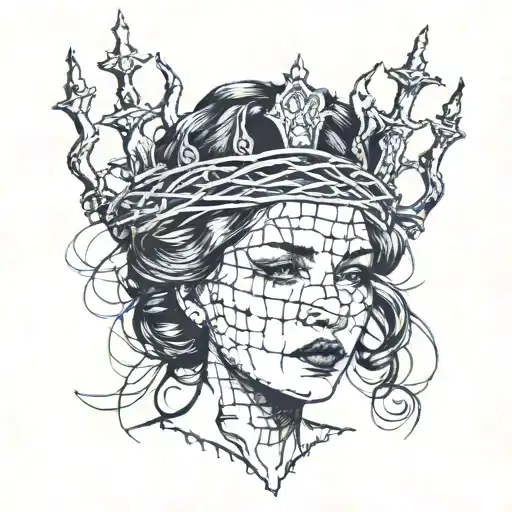 Girl With Cloth Over Her Face With Barbed Wire Crown