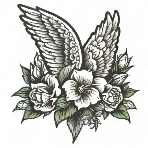 Angel Wings And Flowers