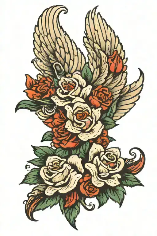 Angel Wings And Flowers