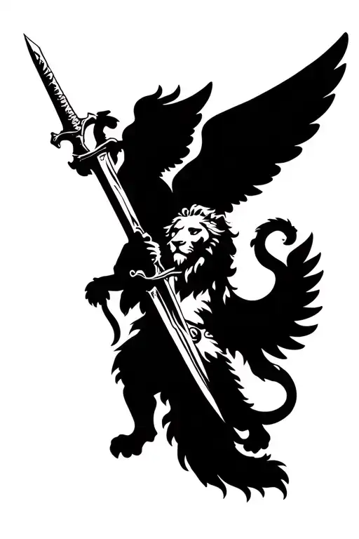 Lion Angel Holding A Sword